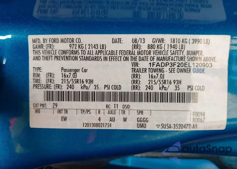 2014 Ford Focus Se из США, поврежденный, VIN 1FADP3F20EL120903